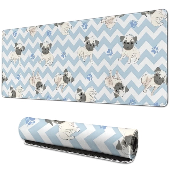 Long Mouse Pads for Desk,Pug and Footprints Desk Mats on Top Of Desks, Desk Mouse Pad Extra Large with 3mm Non-Slip Base and Stitched Edge for Gaming,Office,Work,Home 31.5"x11.8"