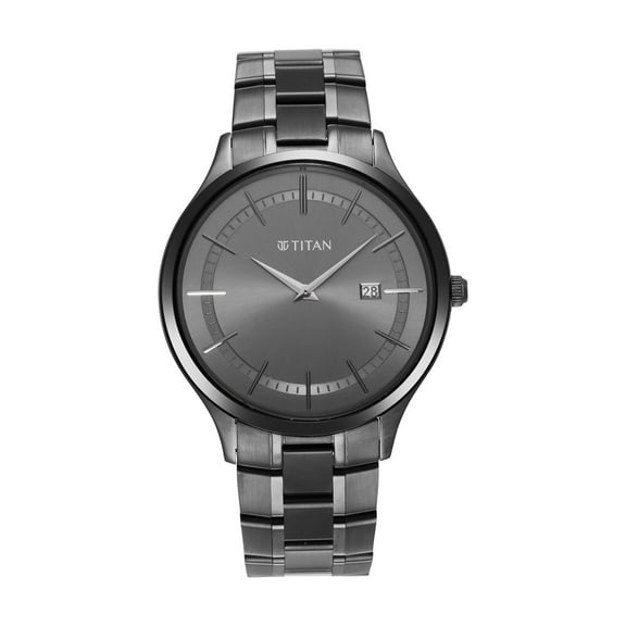 Titan Classique Slimline Anthracite Dial Analog with Date Stainless Steel Strap Watch for Men-NS90142QM02