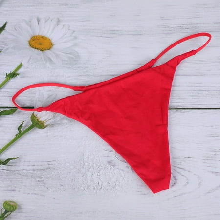 Zhden Women Thong Bikini Bottoms Brazilian Cheeky Bikini Bottoms String Sexy Low Waist Swimsuit BottomRed S