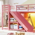 thumbnail image 6 of Leumius Twin Size Metal Loft Bed with Slide & Ladder, Metal Loft Bed with Storage Drawers and Hanging Area, LED Lights,Pink, 6 of 17