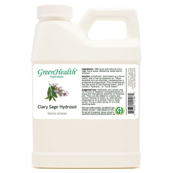 Clary Sage Hydrosol - 16 fl oz - White Plastic Jug W/ Cap - GreenHealth