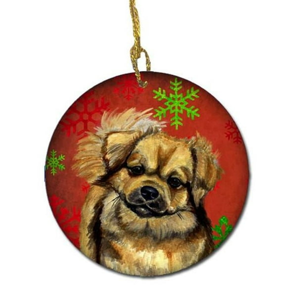 Tibetan Spaniel Red Snowflake Holiday Christmas Ceramic Ornament