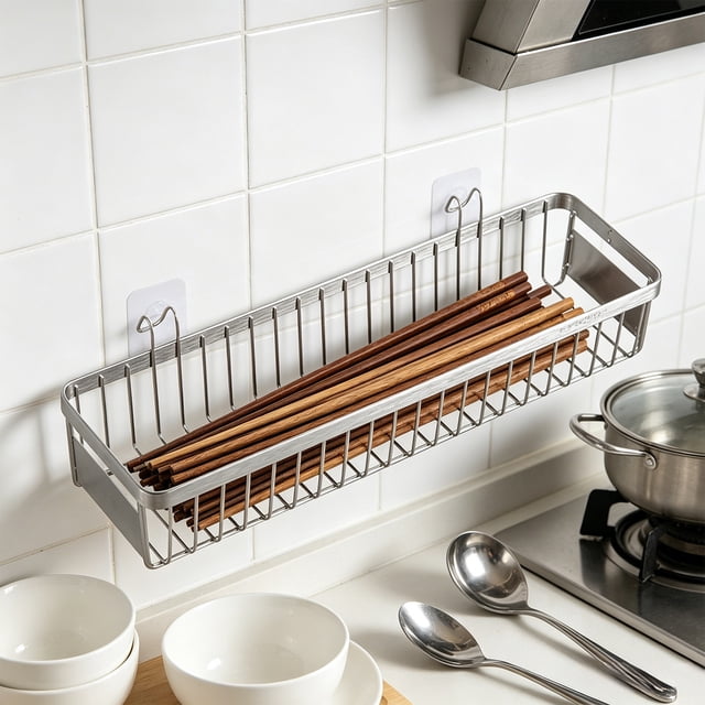 Portavasos y cubiertos de acero inoxidable 304 con orificios de drenaje para almacenamiento de utensilios de cocina, apto para lavavajillas, plateado, 29 x 8.5 x 5.5 cm