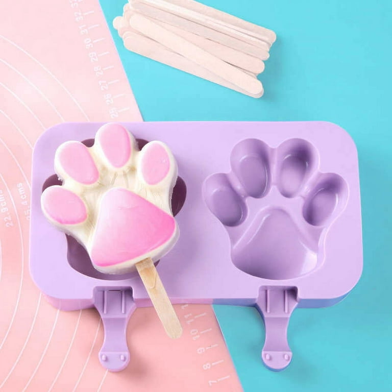 Popsicle Molds,1 Pack Silicone Cute Feet Ice Pop Molds 2 Cavities with Lid,  Homemade Ice Cream Mold with 50pcs Wooden Sticks for DIY Ice Cream