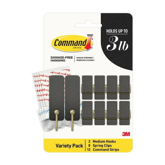 Command Wall Hooks Variety Pack, Limited Edition Soot Color, Holds 3 lbs, 10 Hooks, 12 Strips