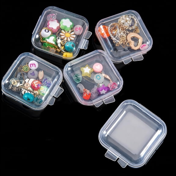XIBUFE Pack of 5 Small Clear Plastic Storage Containers with Lids,Transparent Square Mini Boxes for Beads,Jewellery and Other Craft Items Diamond Art Trays (3.4 X 3.4 X2Cm)