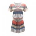 thumbnail image 3 of Jophufed Women Casual V-Neck Short Sleeve Bandage Pocket Stripe Printing Loose Tank Petite Sundresses Cute Dress, 3 of 5