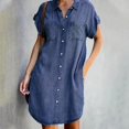 thumbnail image 1 of TIMIFIS Robe d'Été pour Femme Mode à Manches Courtes Ajustée Couleur Unie Imitation Denim Robes pour de Nombreuses Occasions pour le Magasinage, le Travail, les Loisirs et le Divertissement, 1 of 6