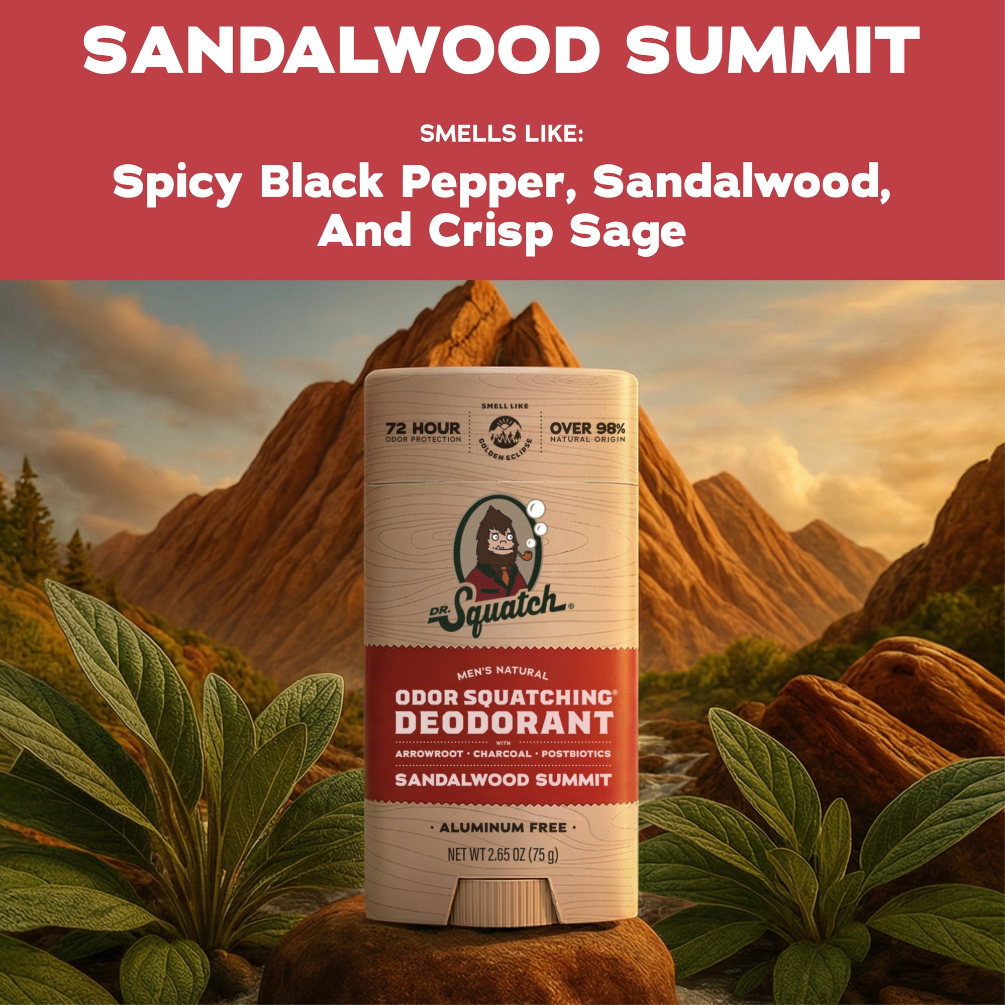 (2 pack) Dr. Squatch Mens Aluminum Free Deodorant, Natural Deodorant for Men, Sandalwood Summit, 2.65 Oz