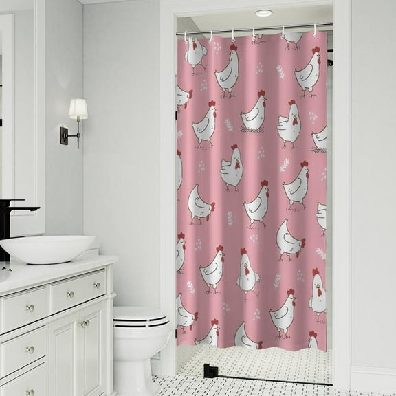Pink Chicken Pattern Shower Curtain 36"x72" ,Bathroom Decorative Shower Curtains Set with 12 Hooks,Modern Waterproof Washable Shower Curtain