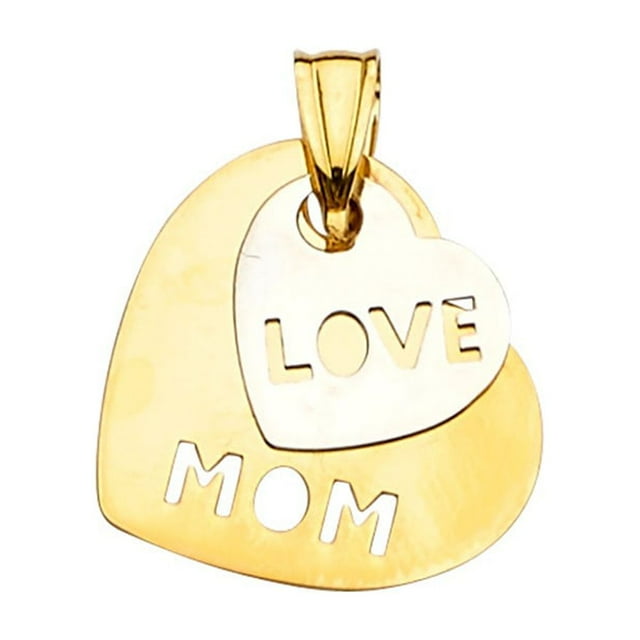 14k Two-tone Gold Double Heart 'Love Mom' Mother's Day Pendant