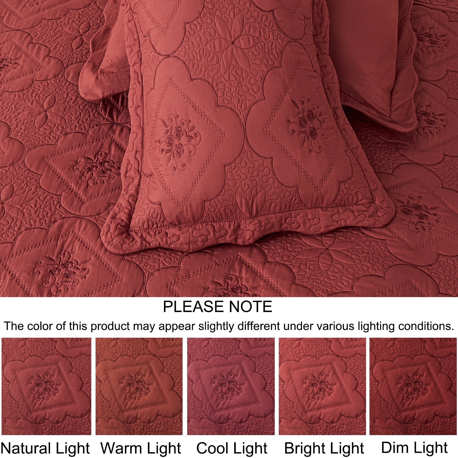 Evenhug Floral Embroidery Quilt Set,3-Piece King Diamond Floral Pattern Bedding Set,Soft Lightweight Bedspread for All Season(Burgundy,102"x90")