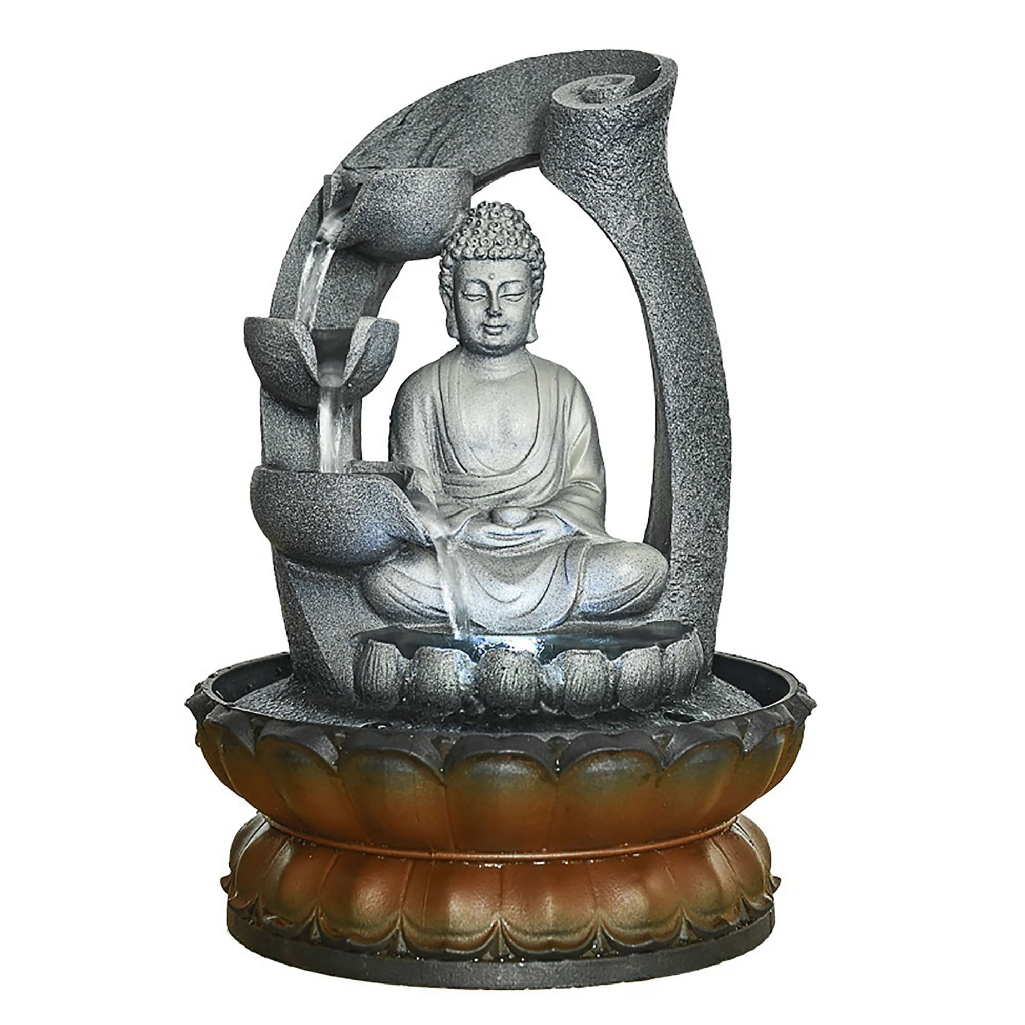 Asian Zen Buddha Indoor Tabletop Water Fountain with Light 17" For Table Desk 