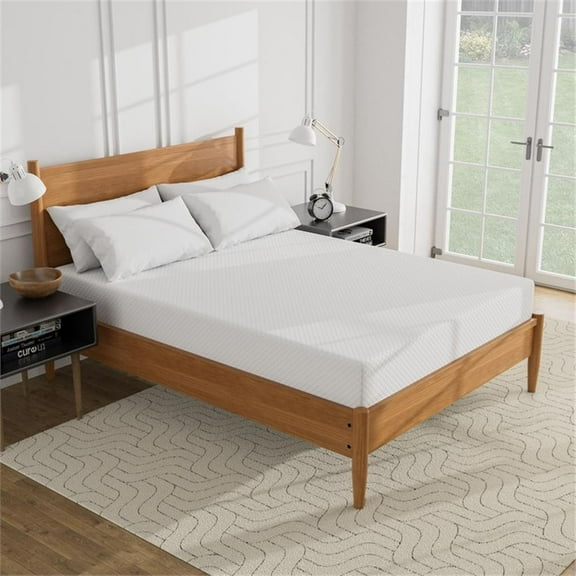 FOA Belkor Solid Wood Queen Platform Bed with 12" Memory Foam Mattress in Oak
