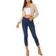 thumbnail image 2 of INSPIRE CHIC Women's Faux Suede Cropped Jacket Double Breasted Stand Collar Zip Up Long Sleeve Coat M Beige, 2 of 6
