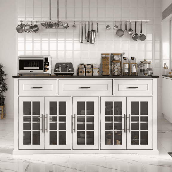 63" Large Kitchen Buffet Sideboard Cabinet with 3 Drawers & Storage Doors, Modern Buffet Table Console Cabinet with Shelves for Dining Room, Living Room, Hallway, Coffee Bar Station