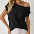 thumbnail image 5 of Zedker Womens Off One Shoulder Sweater Short Sleeve Casual Loose Knit Trendy Tops,Plus Size Black L, 5 of 7