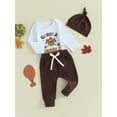 thumbnail image 3 of Wassery Baby Boys Girls Thanksgiving Outfits 3M 6M 12M 18M Infant Long Sleeve Letter Turkey Print Romper + Long Pants + Hat 3PCS Thanksgiving Fall Clothing, 3 of 8