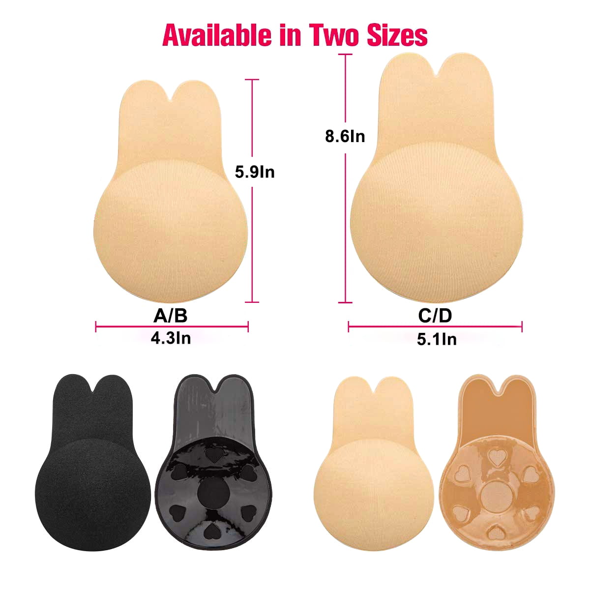 RHYOCIYE 2 Pairs Adhesive Bra,Invisible Strapless Backles Sticky Bra,  Breast Lift Tape Nipple Covers (Beige + Black)