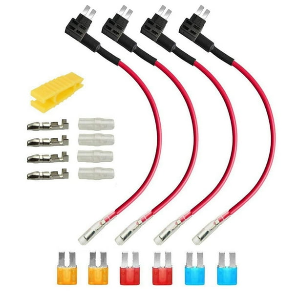 4 Piezas 12V-24V Add-A-Circuit Micro2 Fuse Tap, Piggy Back Blade Portafusibles con ArnéS de Cables