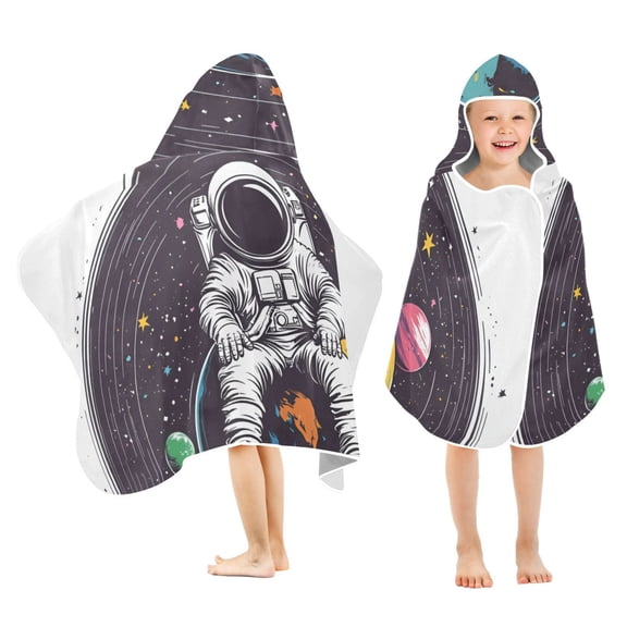 Yayeee Kids Hooded Towels Toddler Soft Absorbent Beach Bathing Wrap 50" x 23.5", Colorful Astronaut Planet