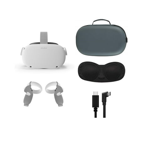 2021 Meta Oculus Quest 2 All-In-One VR Headset 128GB, Touch Controllers, Glasses Compatible, 3D Audio, Mytrix Carrying Case, Link Cable (3M), Gray Grip Cover, Lens Cover