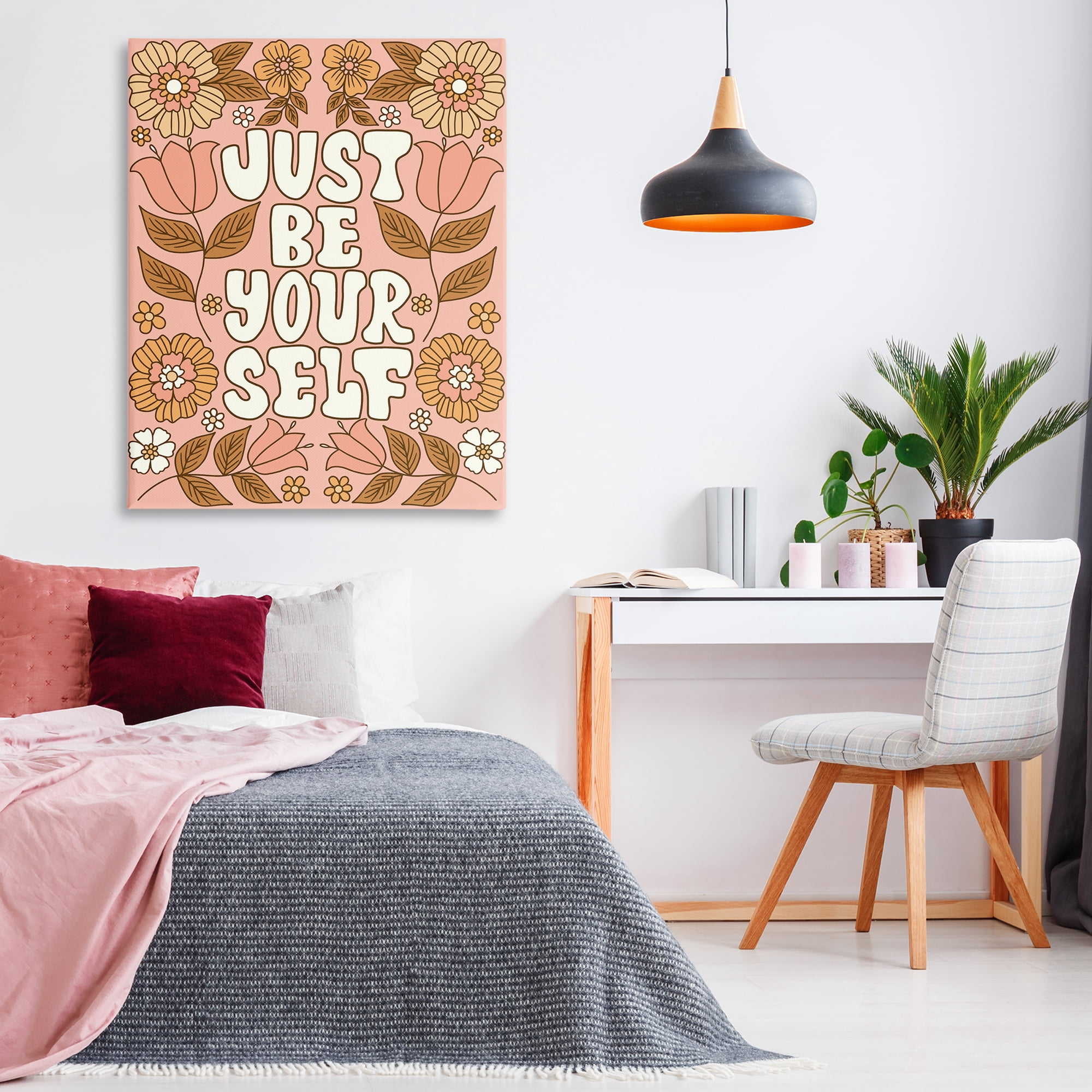 Stupell Industries Groovy Be Yourself Plants & Flowers Painting Wrapped Canvas Art Print Wall Art, 36 x 48