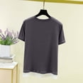 thumbnail image 4 of DeHolifer Shirts for Women Casual Crewneck Solid Color Blouses Short Sleeved Loose T-Shirt Lightweight Comfy Tops Dark Gray M, 4 of 5