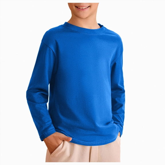 Splozh Boy Shirt 1-10 Years Kids Boys Fall Clothes Cotton Long Sleeve Crewneck T Shirts Tee Tops, Blue, 6-7 Years