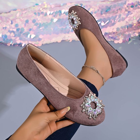 CQONEPT Women's Pointed Toe Pearl Flats Suede Comfortable Dress Flats for Wedding Non Slip Soft Sole Office Flat Shoes Gray 39