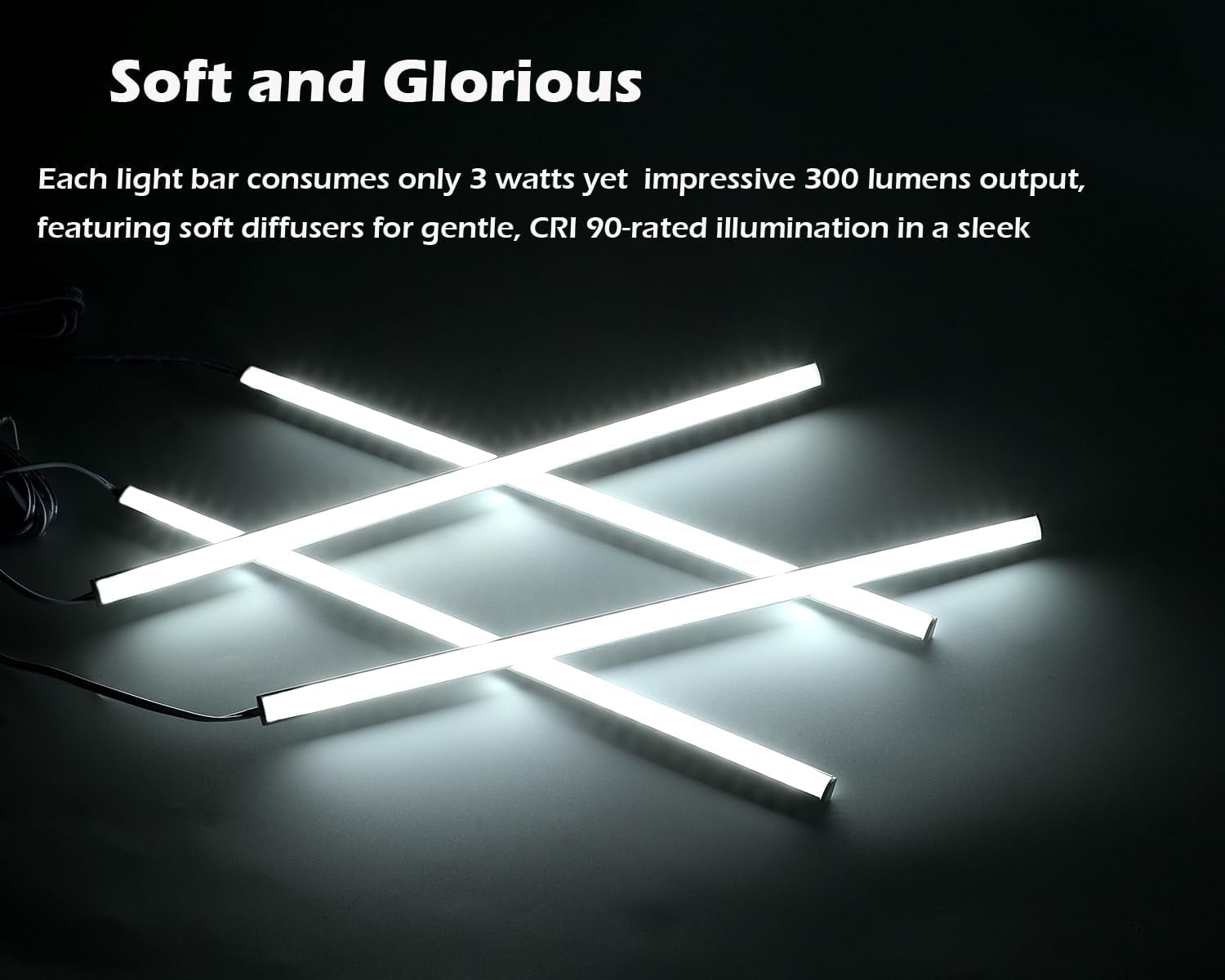 Cefrank V-Shape Under Cabinet Lighting Kit - 4pcs Sleeker 12" Dimmable LED Light Bars for Showcase Shelf Seamless Illumination - 1200lm, 12W - Pure White (6000K)