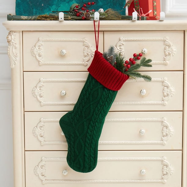 Fiudx Ofertas relámpago Calcetines navideños de punto a juego de colores rojo y verde para colgar en la puerta, en la pared, para ventana, chimenea, bolsa de regalo navideña con cordón