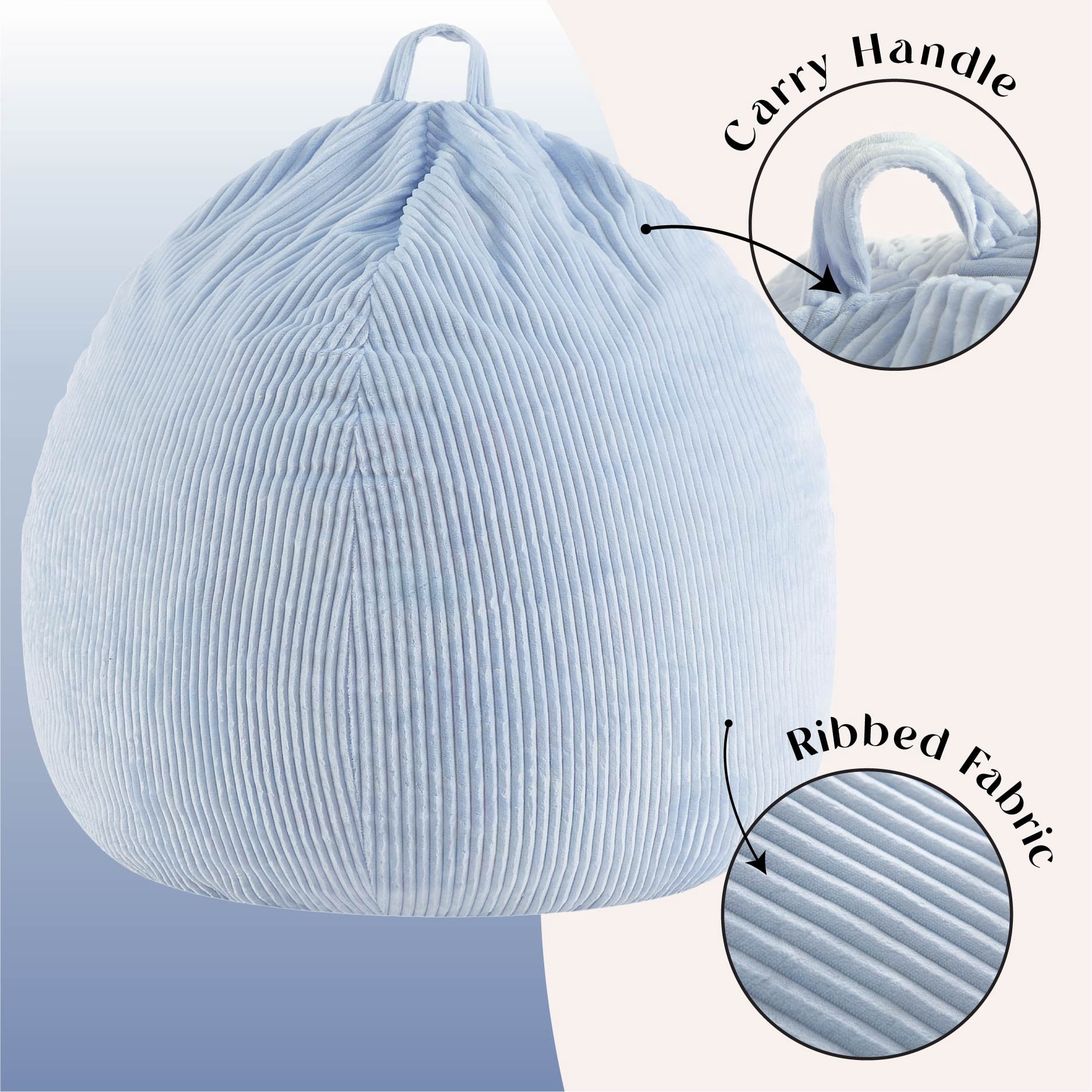 Urban Shop , Ribbed Compressed Foam Kids and Teen Chair, Pale Ice