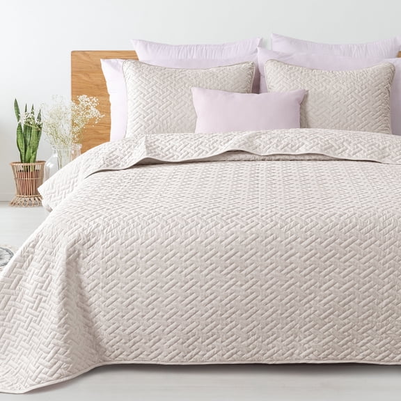 Exclusivo Mezcla 2-Piece Twin Size Quilt Set with Pillow sham, Basket Quilted Bedspread/Coverlet/Bed Cover(68x88 Inches, Bone) -Soft, Lightweight and Reversible