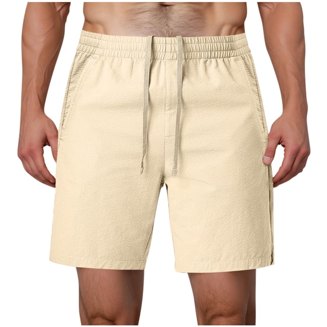 Plebaso Men's Shorts Drawstring Elastic Waist Casual Summer Shorts Solid Color Lightweight Beach Shorts