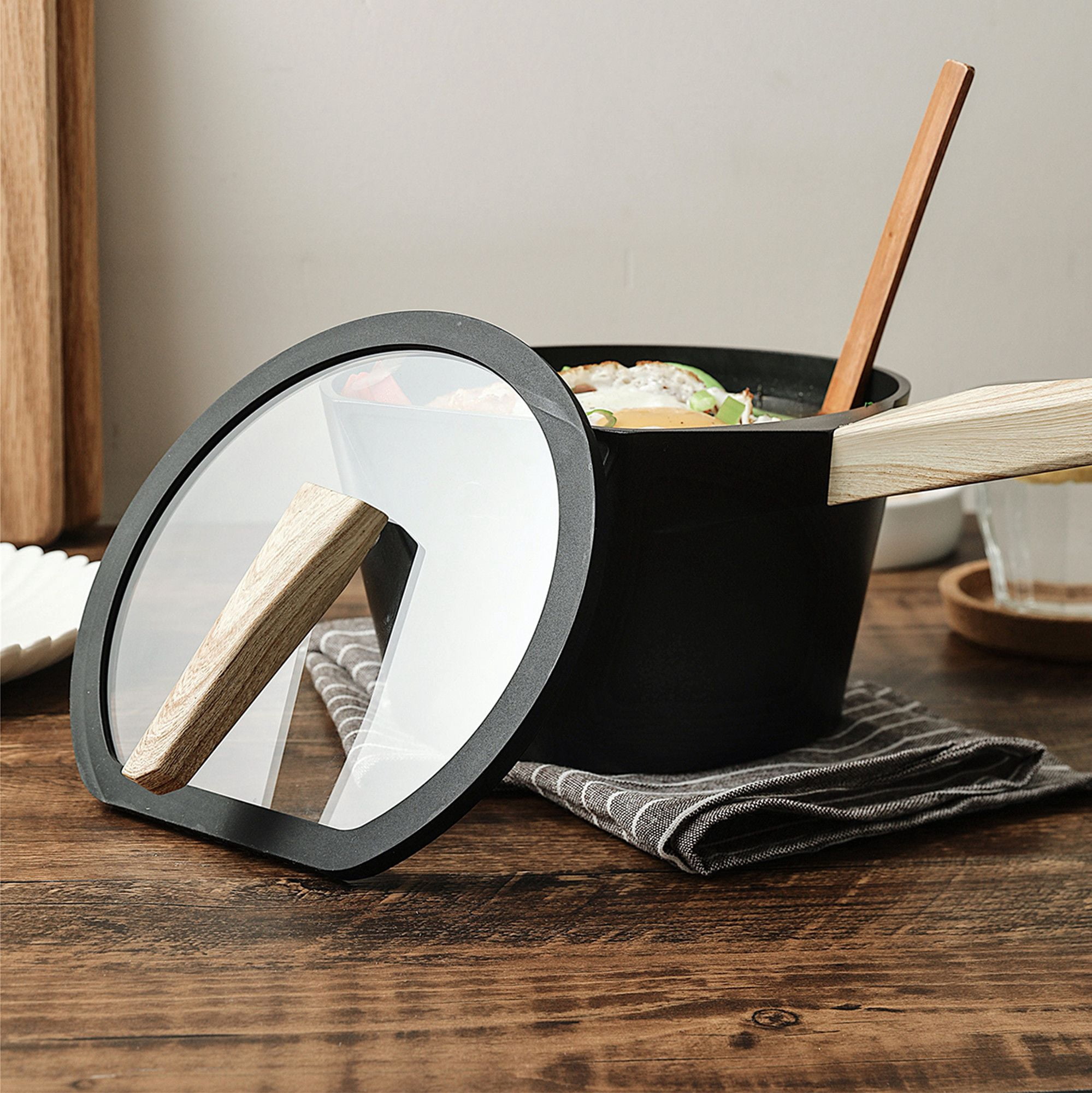 Sunday Chef 7” Nonstick Aluminum Sauce Pan with Non-Stick coating Glass Lid Smart Storage Design