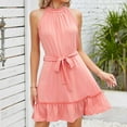 thumbnail image 4 of BLVB Summer Dresses for Women Sleeveless Pleated Ruffle Hem A-Line Flowy Party Beach Mini Sundress with Belt, 4 of 5