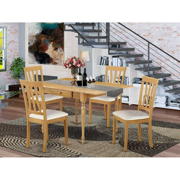 East West Furniture Dining Room Set Oak, MZAN5-OAK-LC