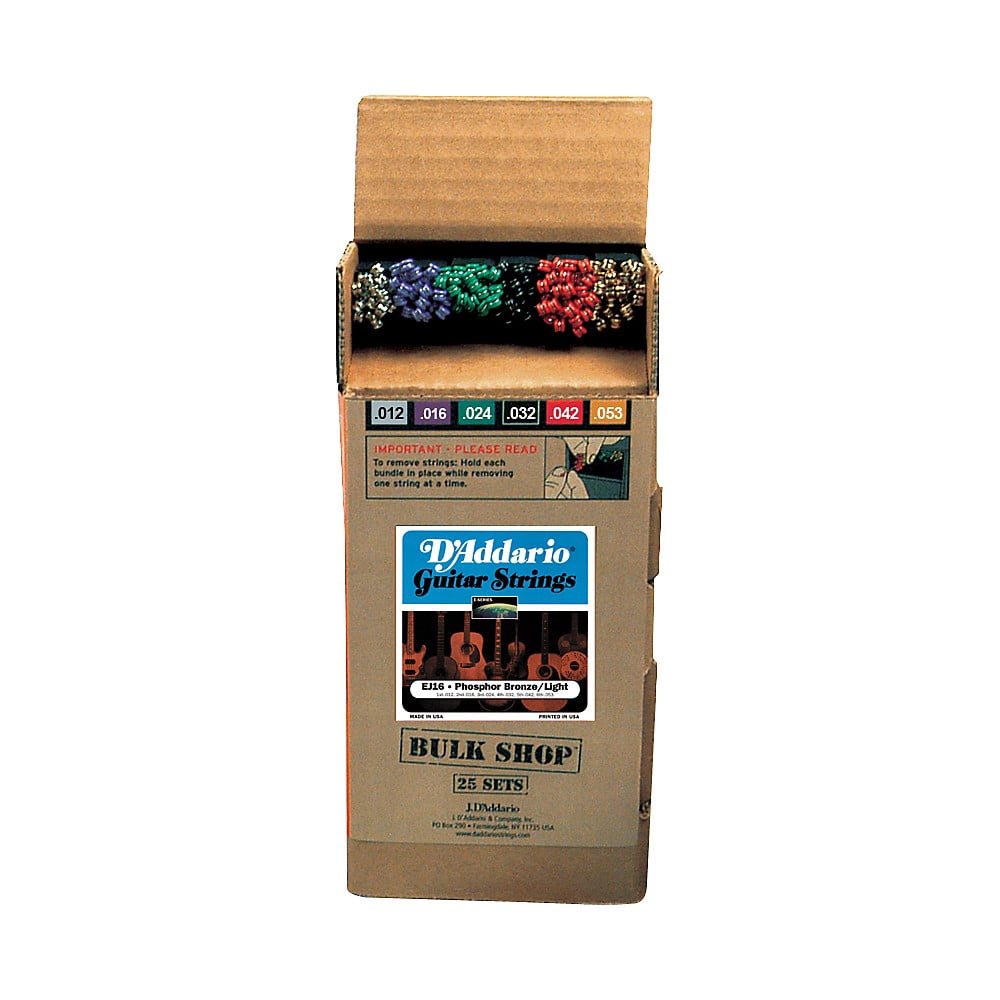 D'Addario EJ16-B25 Phosphor Bronze Acoustic Guitar Strings, Light, 25 Bulk Sets