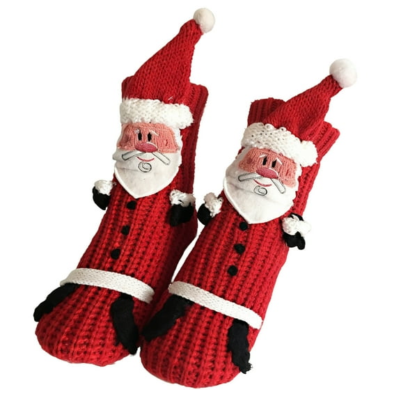 Xfvqtps Men and Women Christmas Socks Knit Thick Winter Warm Cute Santa Claus Cotton Floor Socks Multicolor