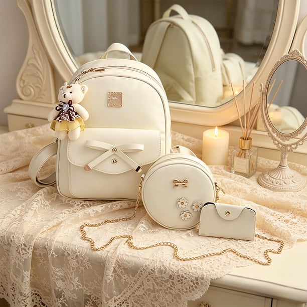 adorable traveling backpack UNMULFC Capybara Cute Backpack Y2K Kawaii Large Capacity Travel Small Cosmetic Bag with Accessory Main compartment / Front zipper pocket / Side water bottle pockets / Inner organizer pockets Cute Mini Backpack,Bowknot Leather Backpack