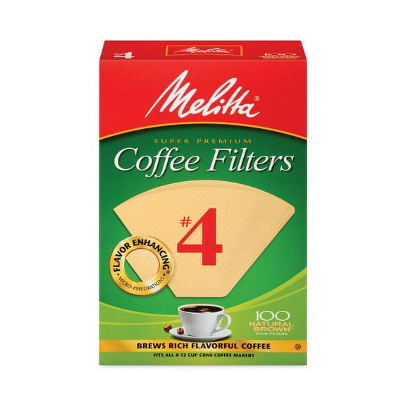 Melitta Coffee Filters, #4, 8 to 12 Cup Size, Cone Style, 100 Filters/Pack, 3/Pack, Each
