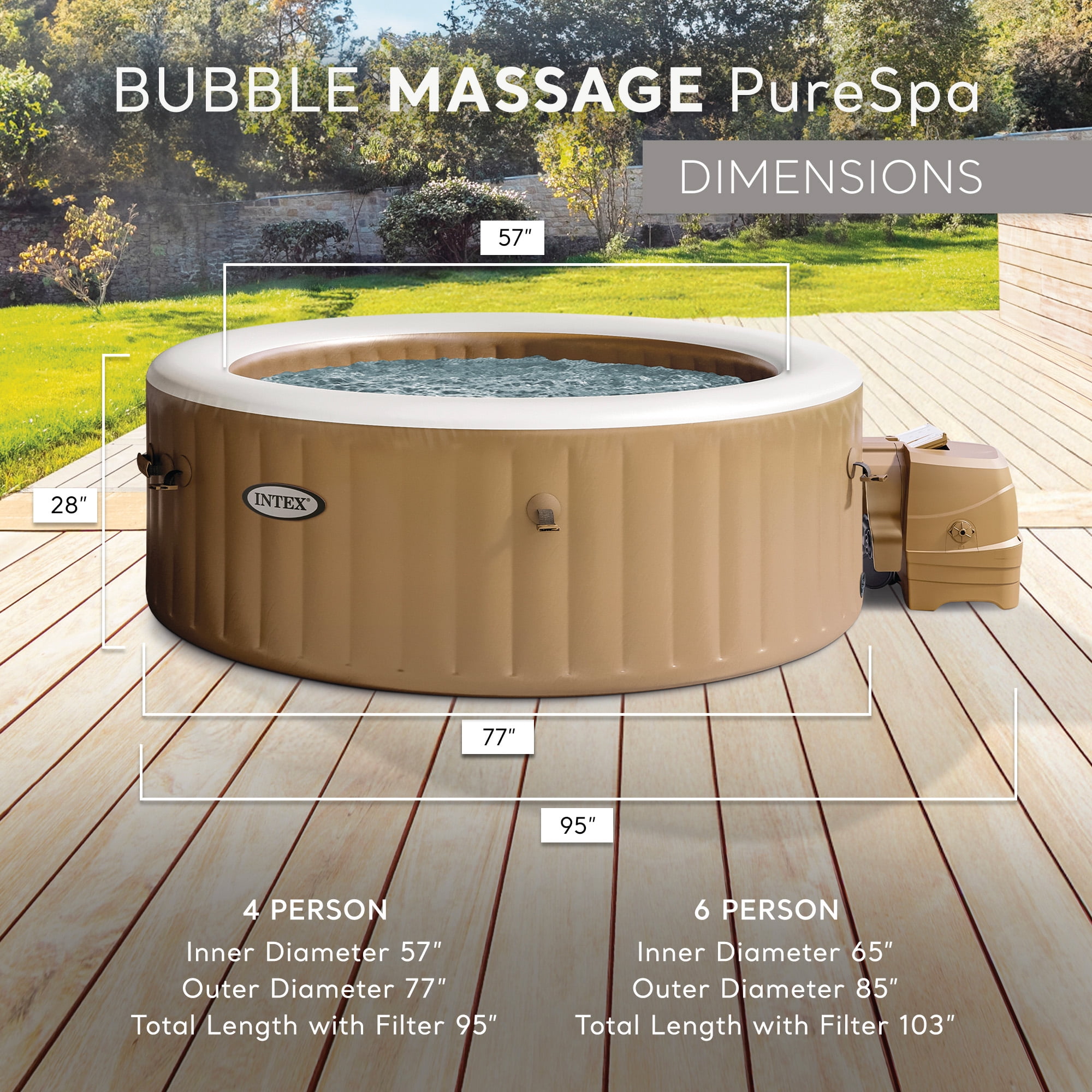 Open Box Intex 4 Person Bubble Massage Inflatable Hot Tub Spa Set, Sahara Tan