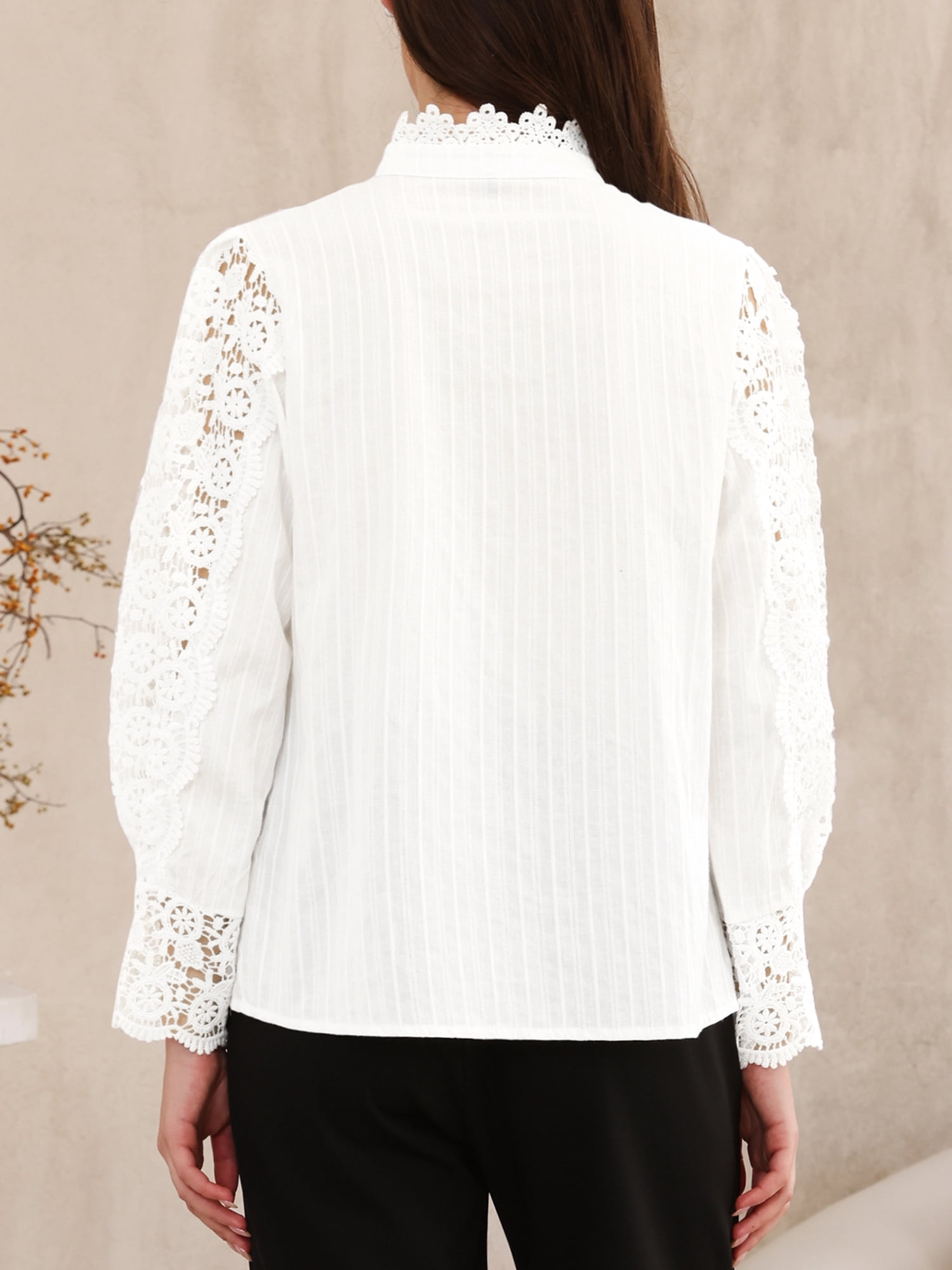 DARING DIVA Women's Lace Trim Top Victorian Long Sleeve Button Down Blouse 2XL White