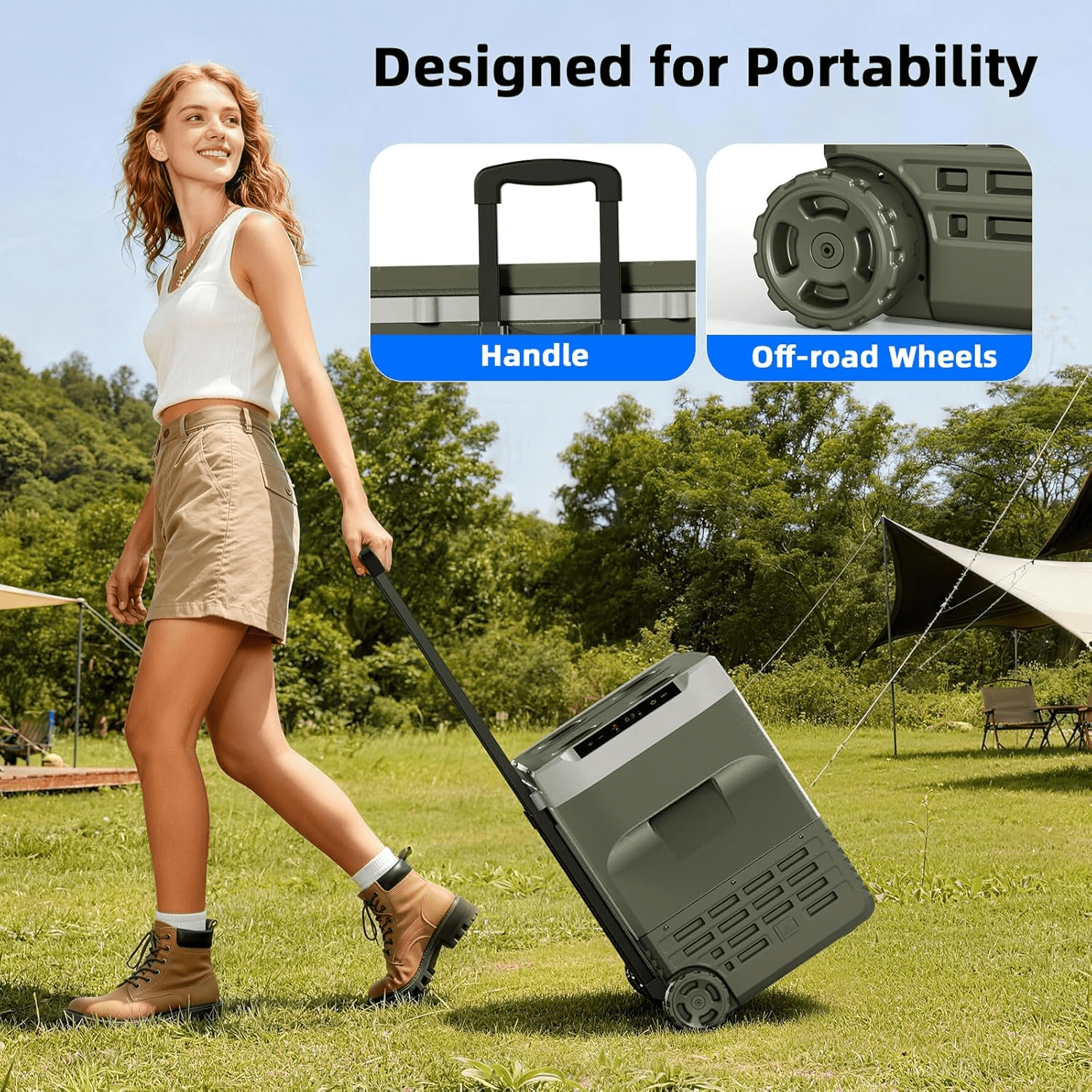 Auseo 42 Quart 12V Portable Car Refrigerator, AC/DC Compressor Fridge & Freezer for RV Truck Camping, Temperature Range -4°F to 68°F, Green