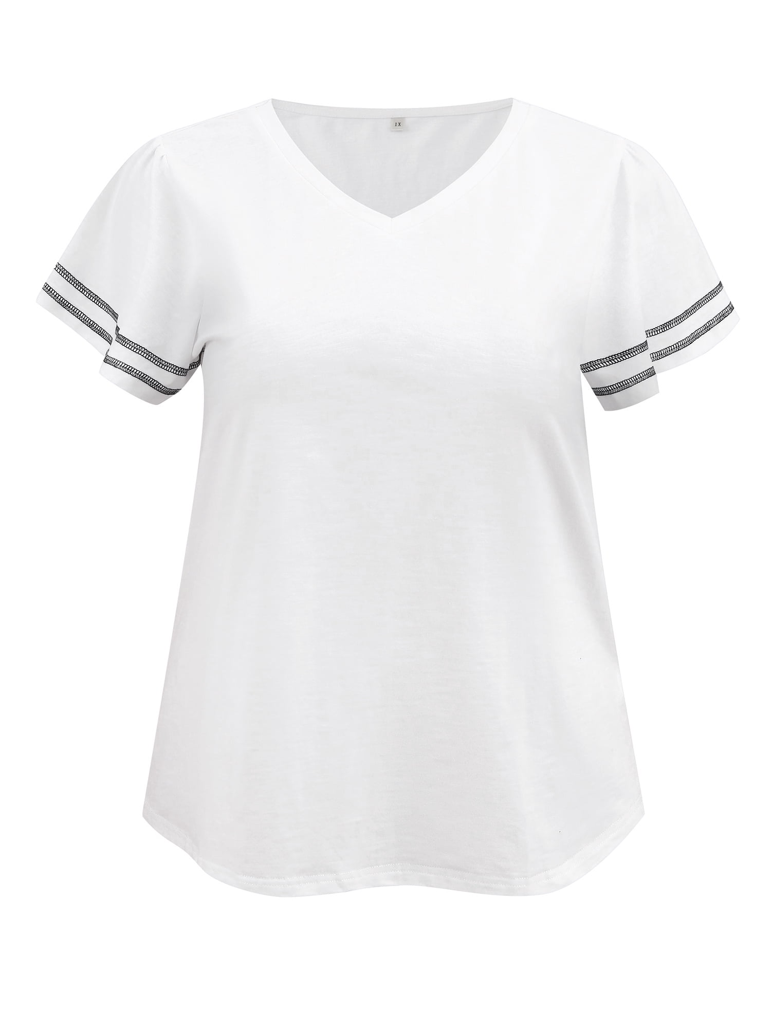 DARING DIVA Women's Plus Striped T Shirts Loose Fit Color Block Blouses 4X White