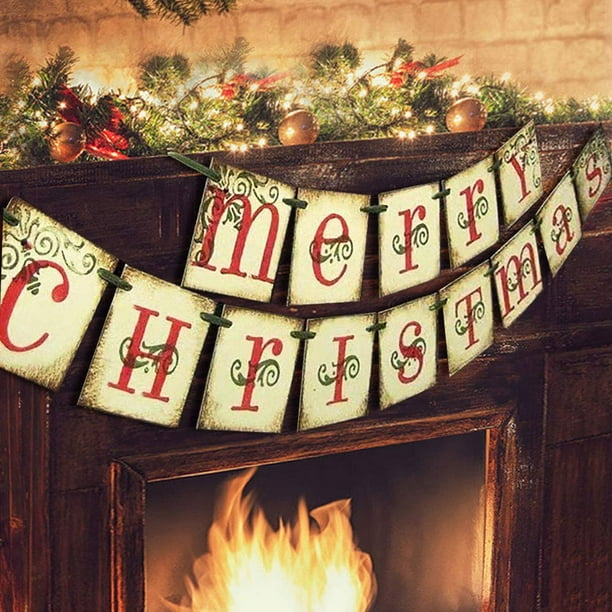 Merry Christmas Banner - Vintage Xmas Decorations Indoor for Home