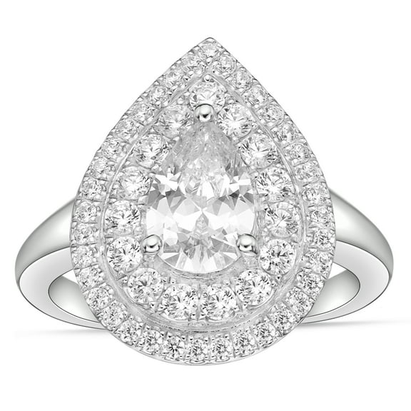 Sterling Silver Pear Shape with Double Halo Simulated Diamond Cocktail Ring
