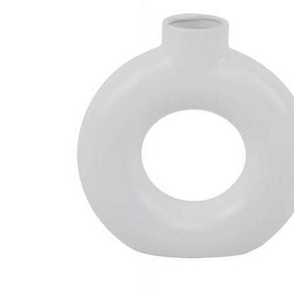 Flora Bunda CT2346E-MTWH 8' Circular Donut Ceramic Vase 8X2.25X8