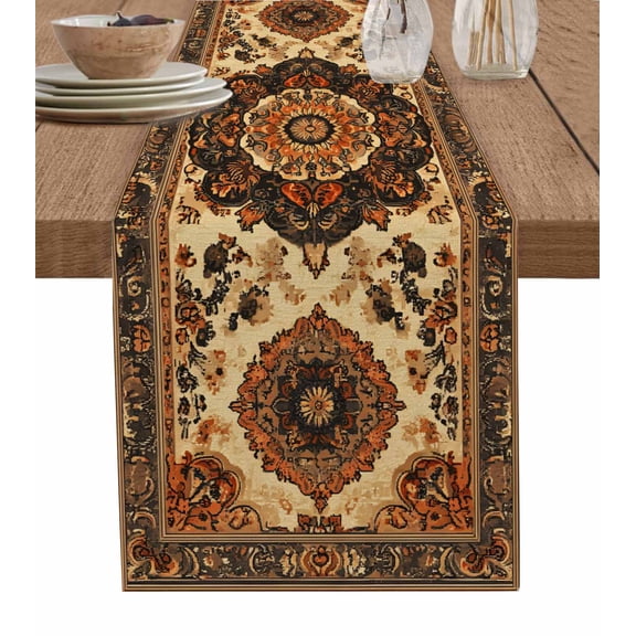 Boanket Retro Boho Flower Table Runner - 120 Inch Long, Kitchen Dining Table Runner Dresser Scarves, Orange Multi Traditional Oriental Farmhouse Decor for Coffee Tables Wedding Party Banquet
